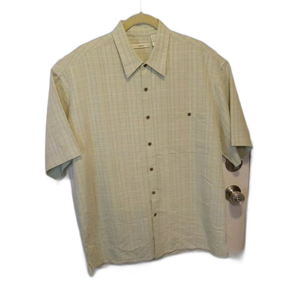👔 Moda Campia Moda Men’s L Button Front Shirt – Mint Green Plaid – Short Sleeve